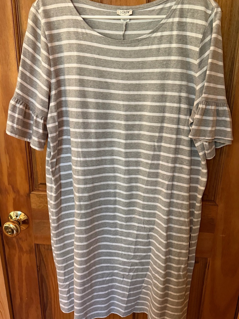 J. Crew Gray and White Striped Scoop Neck cotton Tee dress flutter sleeve
